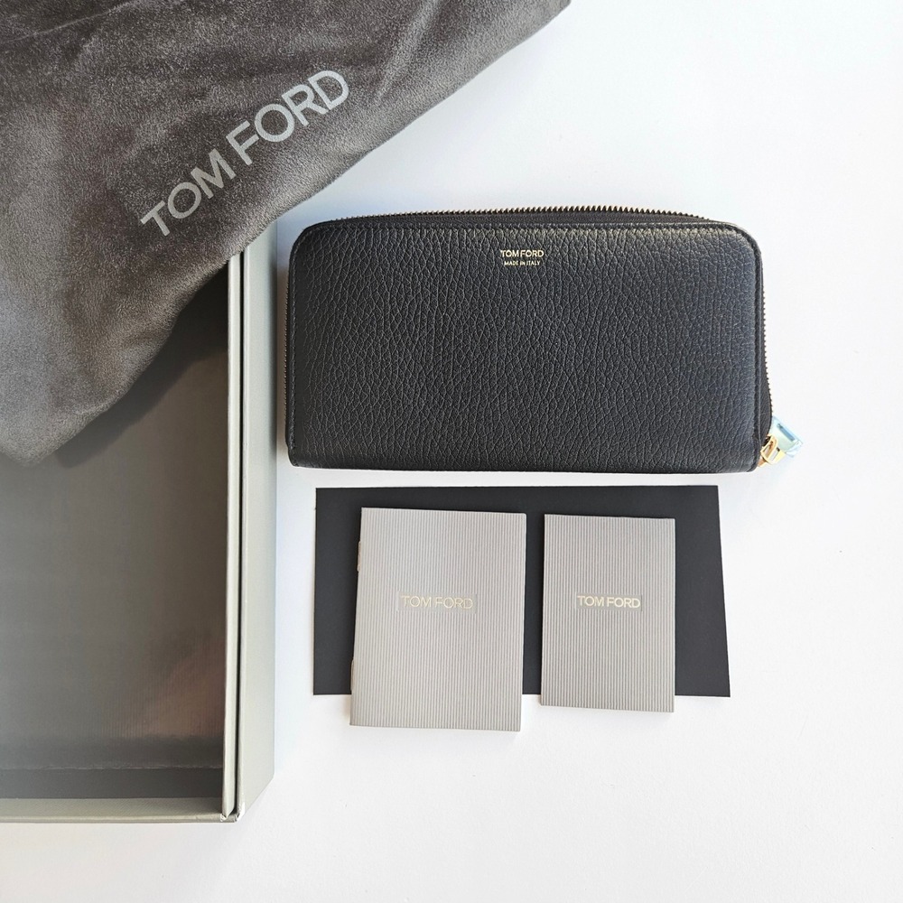 Tom Ford Black Grained Leather Zip Around Wallet S0190T Made in Italy NEW